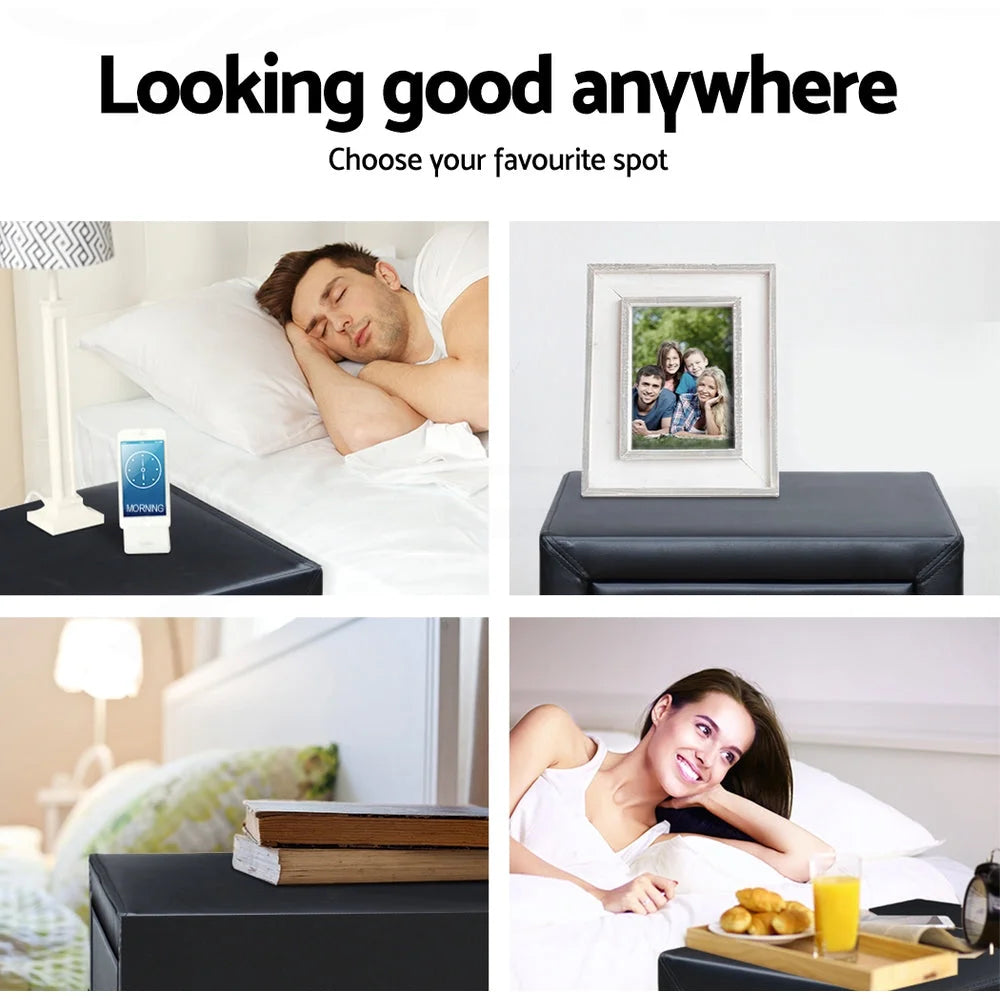 PVC Leather Bedside Table Black - Bedroom