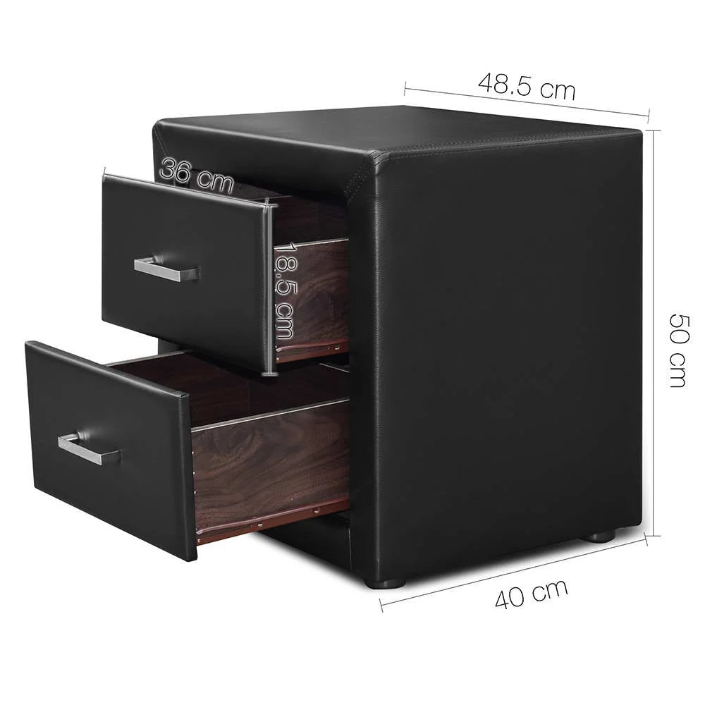 PVC Leather Bedside Table Black - Bedroom