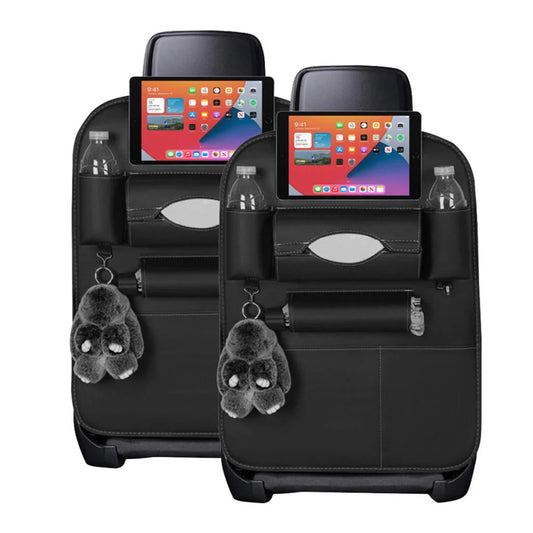 PVC Leather Car Back Seat Storage Bag 2X Multi-Pocket Organizer Backseat & iPad Mini Holder Black