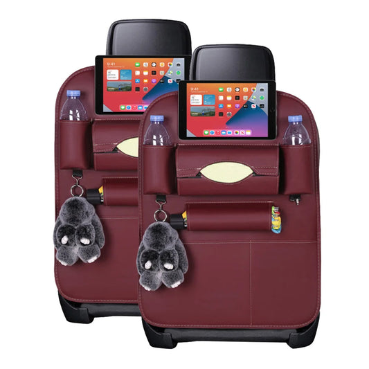 PVC Leather Car Back Seat Storage Bag 2X Multi-Pocket Organizer Backseat & iPad Mini Holder Red