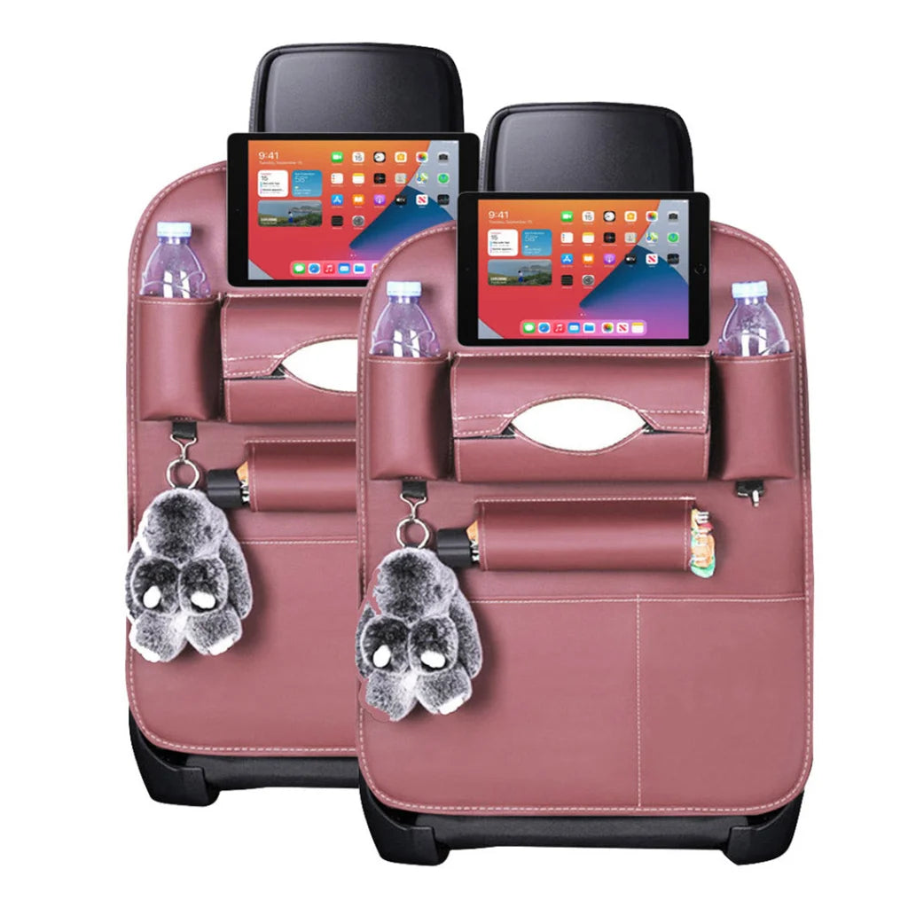 PVC Leather Car Back Seat Storage Bag 2X Multi-Pocket Organizer Backseat & iPad Mini Holder Coffee
