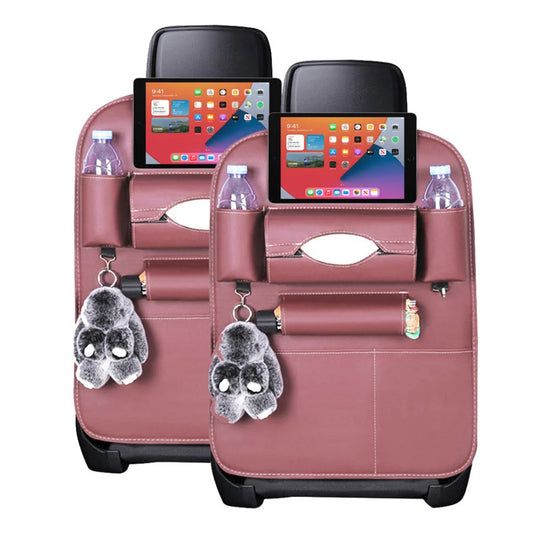 PVC Leather Car Back Seat Storage Bag 2X Multi-Pocket Organizer Backseat & iPad Mini Holder Coffee