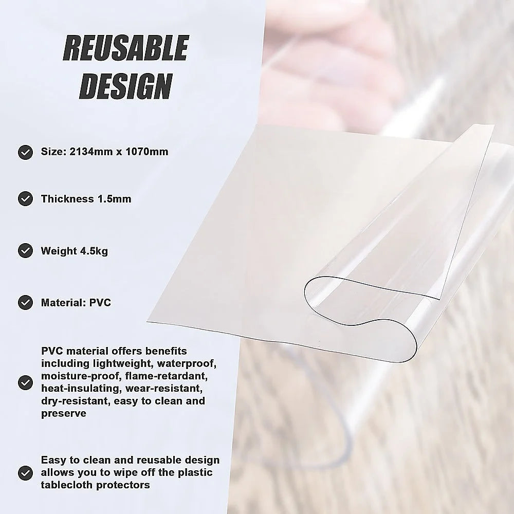 PVC Tablecloth Protector Dining Table Cover 2134x1070mm