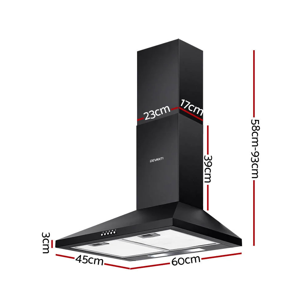 Pyramid Range Hood 600mm 60cm Kitchen Canopy Black
