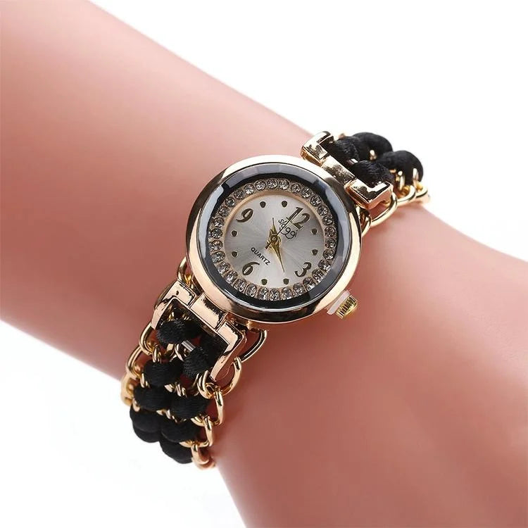 Quartz Wrist Watch with Knitting Rope Chain for Women