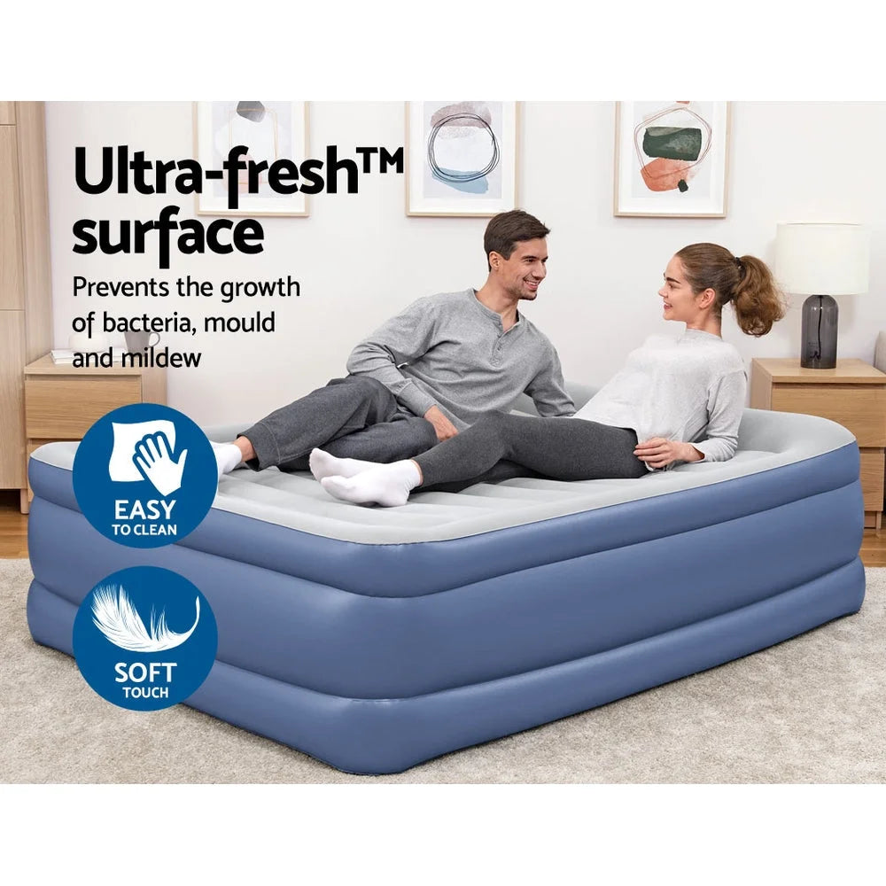 Queen Air Bed Inflatable Mattress Sleeping Mat Battery