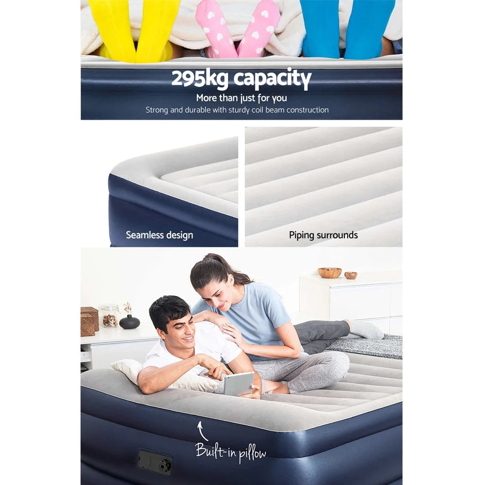 Queen Air Bed Inflatable Mattress Sleeping Mat Battery
