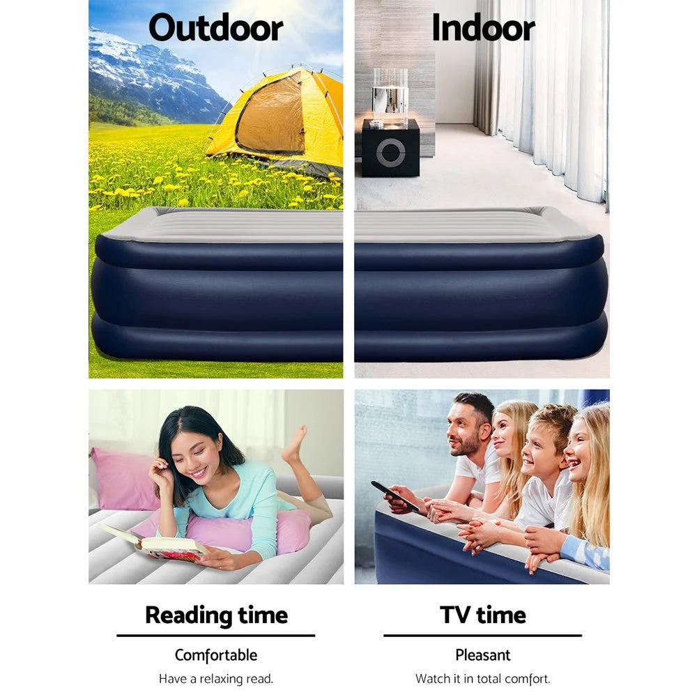 Queen Air Bed Inflatable Mattress Sleeping Mat Battery