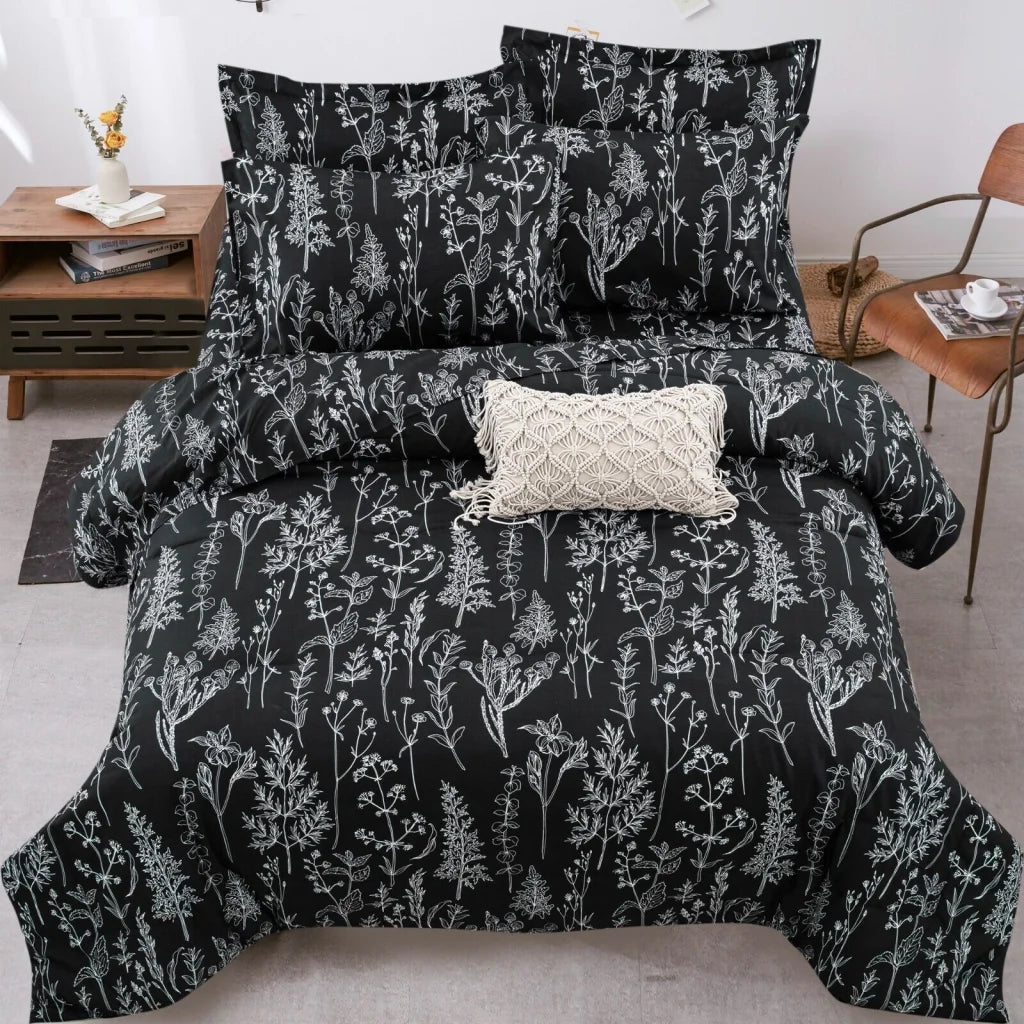 Queen Size Floral Leaves Comforter Set Microfiber Quilted