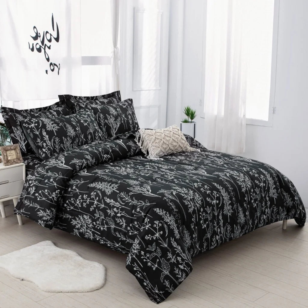 Queen Size Floral Leaves Comforter Set Microfiber Quilted