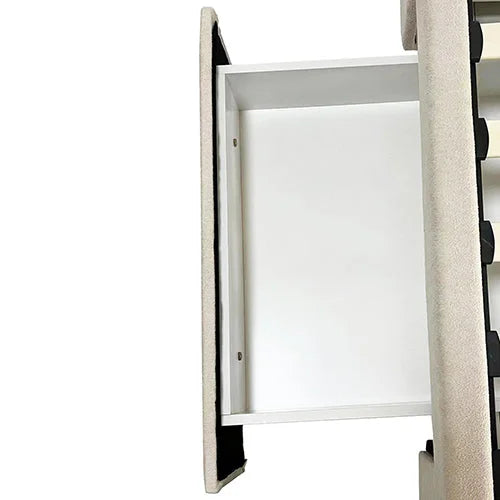 Queen Size High Rise Headboard Beige Fabric Bed Frame