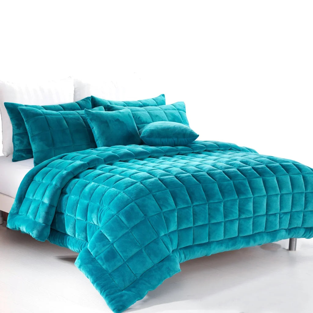 Quilt Comforter Set Augusta Faux Mink Emerald Green Queen