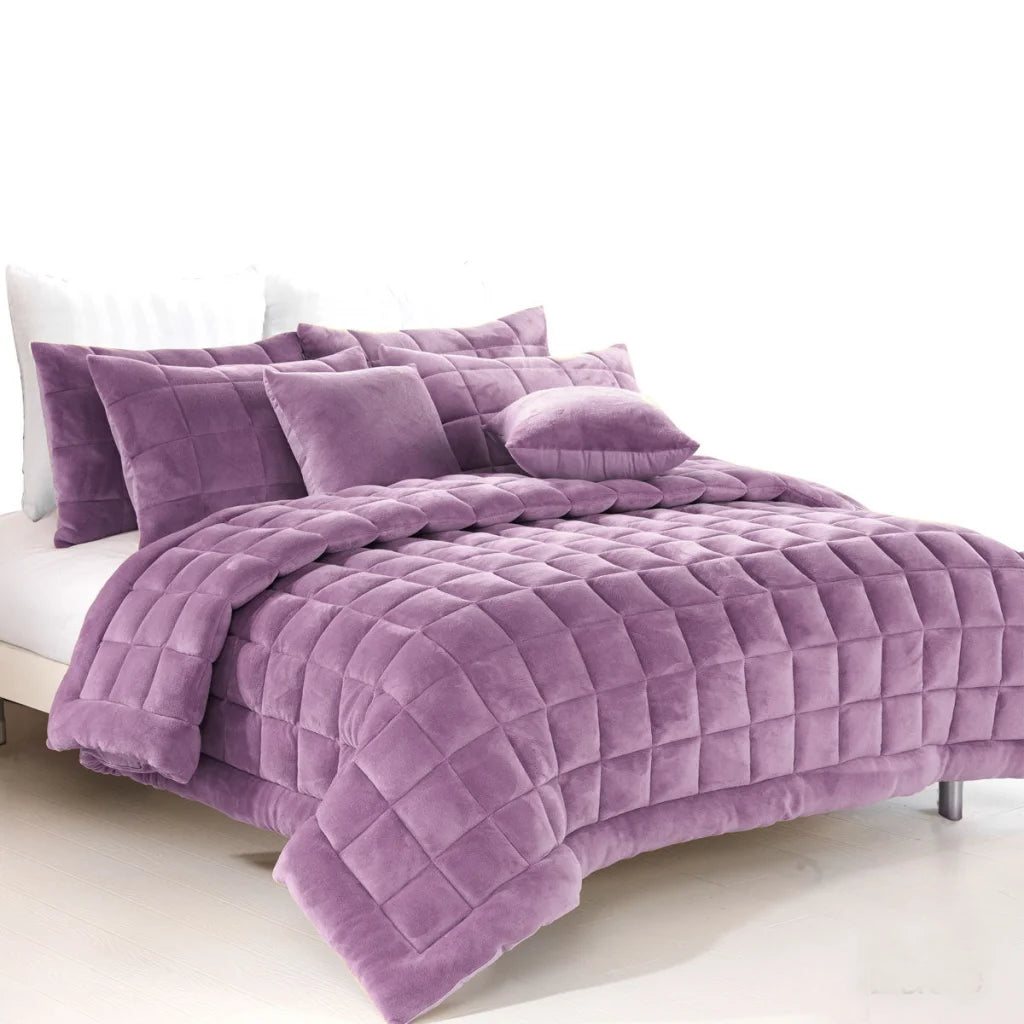 Quilt Comforter Set Augusta Faux Mink Lilac Queen
