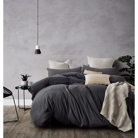 Quilt Cover Set 100% Jersey Cotton - Black Marble - Double