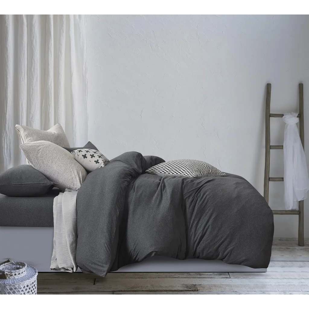 Quilt Cover Set 100% Jersey Cotton - Black Marble - King