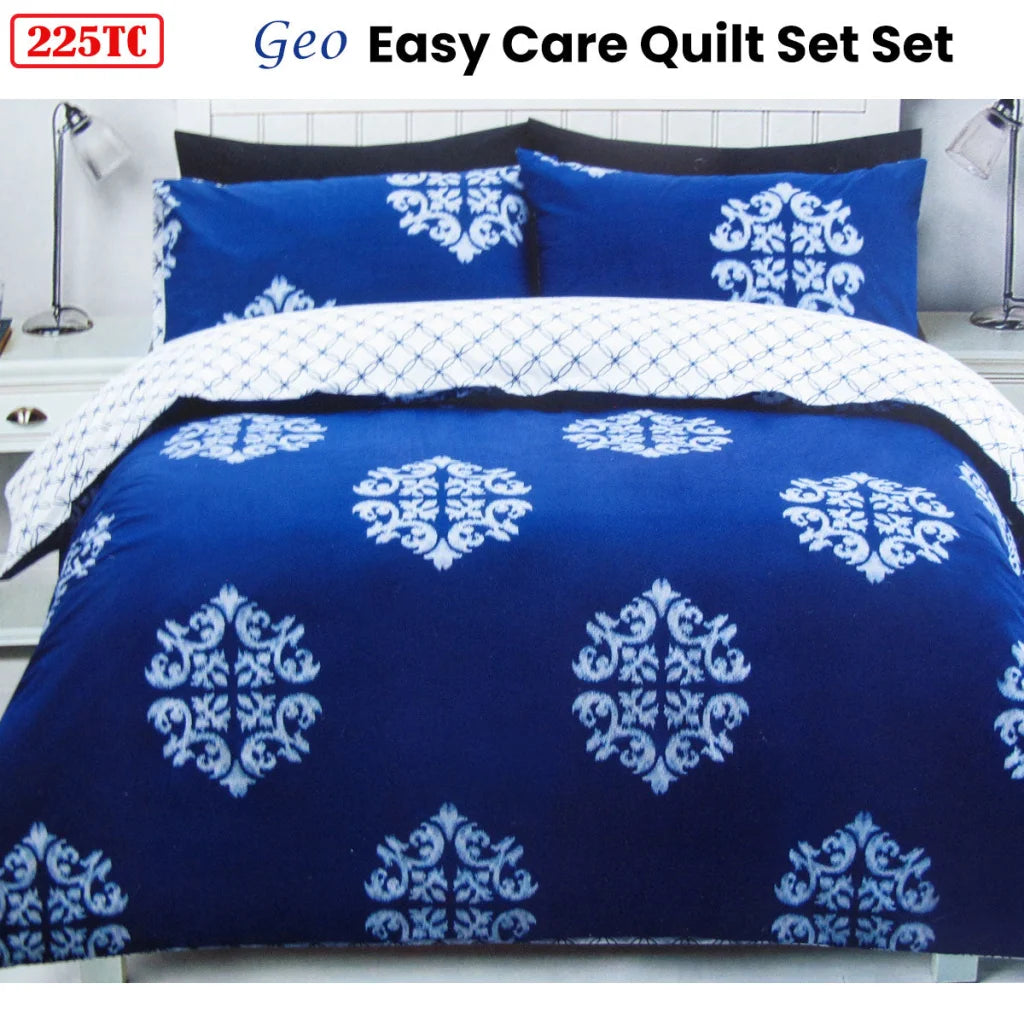 Quilt Cover Set 225TC Geo Damask Cotton Rich Easy Care