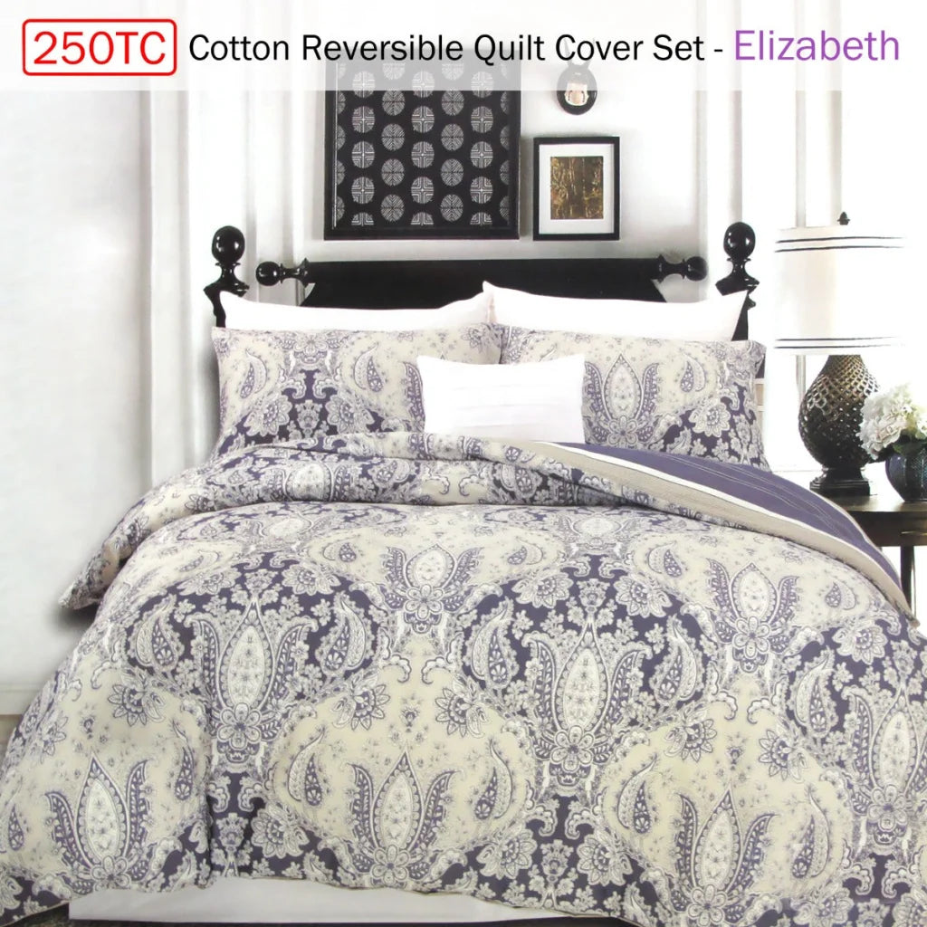 Quilt Cover Set 250TC Cotton Reversible Elizabeth Queen