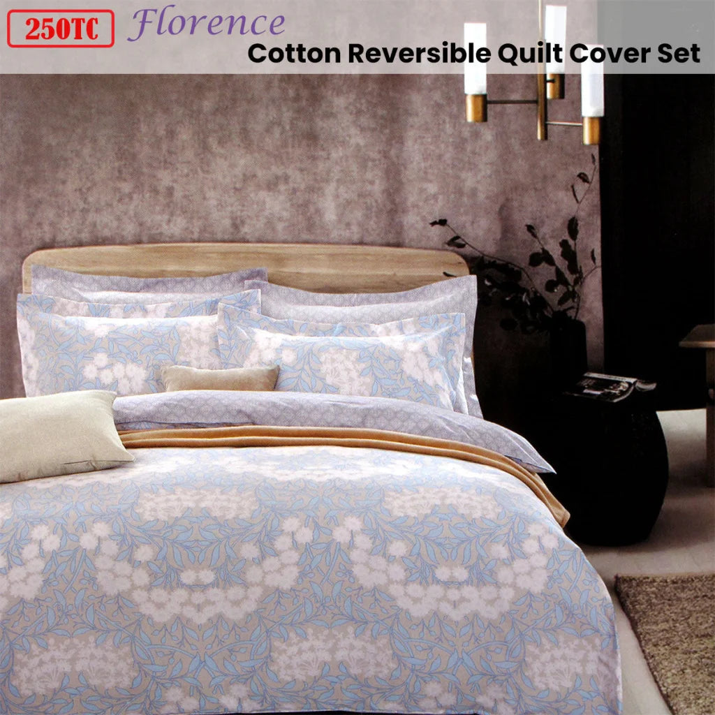 Quilt Cover Set 250TC Florence Cotton Reversible Queen