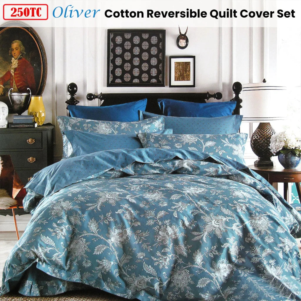 Quilt Cover Set 250TC Oliver Cotton Reversible Queen - Home