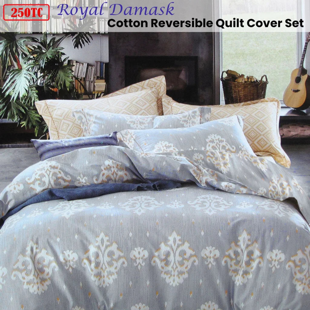 Quilt Cover Set 250TC Royal Damask Cotton Queen - Home &