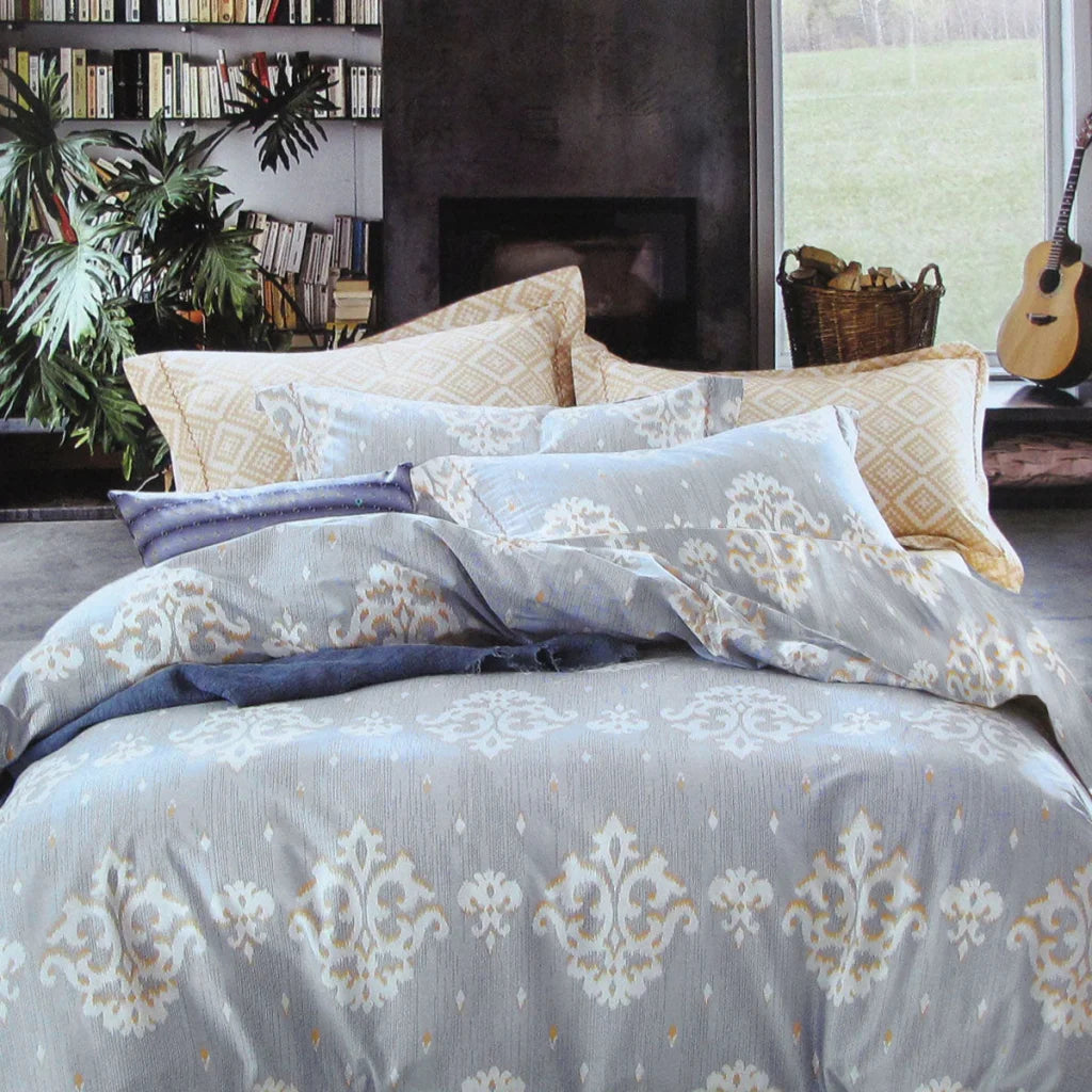 Quilt Cover Set 250TC Royal Damask Cotton Queen - Home &