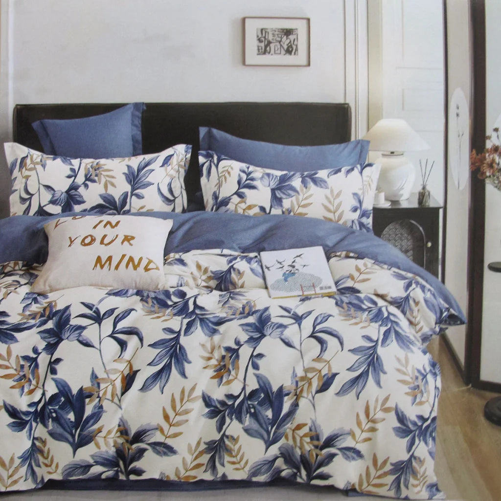 Quilt Cover Set 300TC Carolyn Blue Reversible Cotton