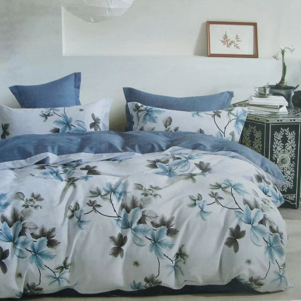 Quilt Cover Set 300TC Milla Blue Reversible Cotton - King