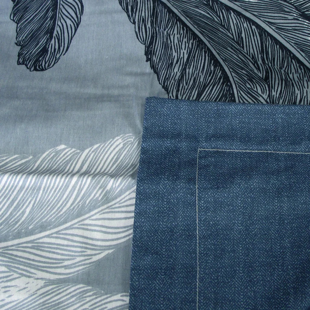Quilt Cover Set 300TC Palm Leaf Blue Reversible Cotton