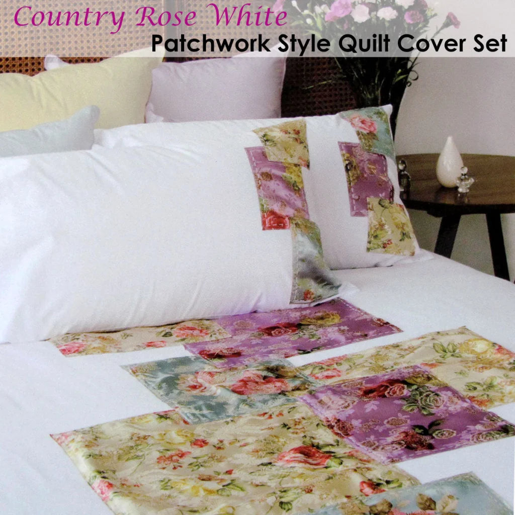 Quilt Cover Set Accessorize Country Rose White - Queen