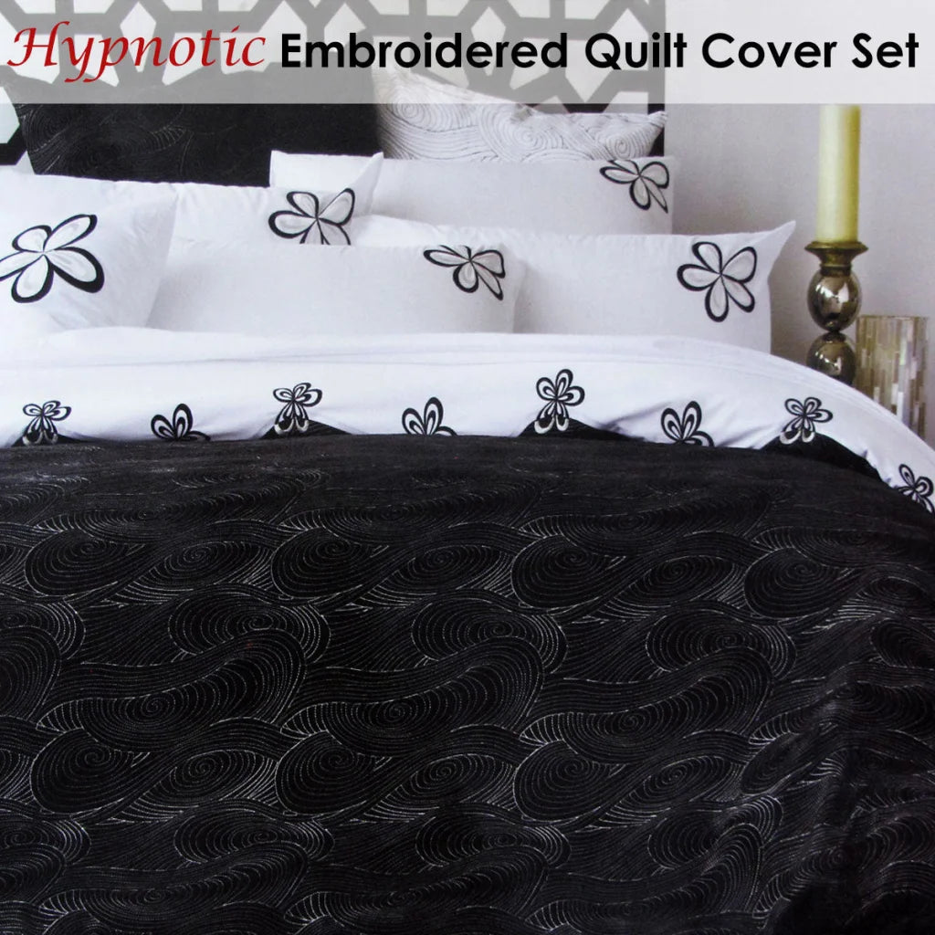 Quilt Cover Set Accessorize Hypnotic Black - Queen - Home &