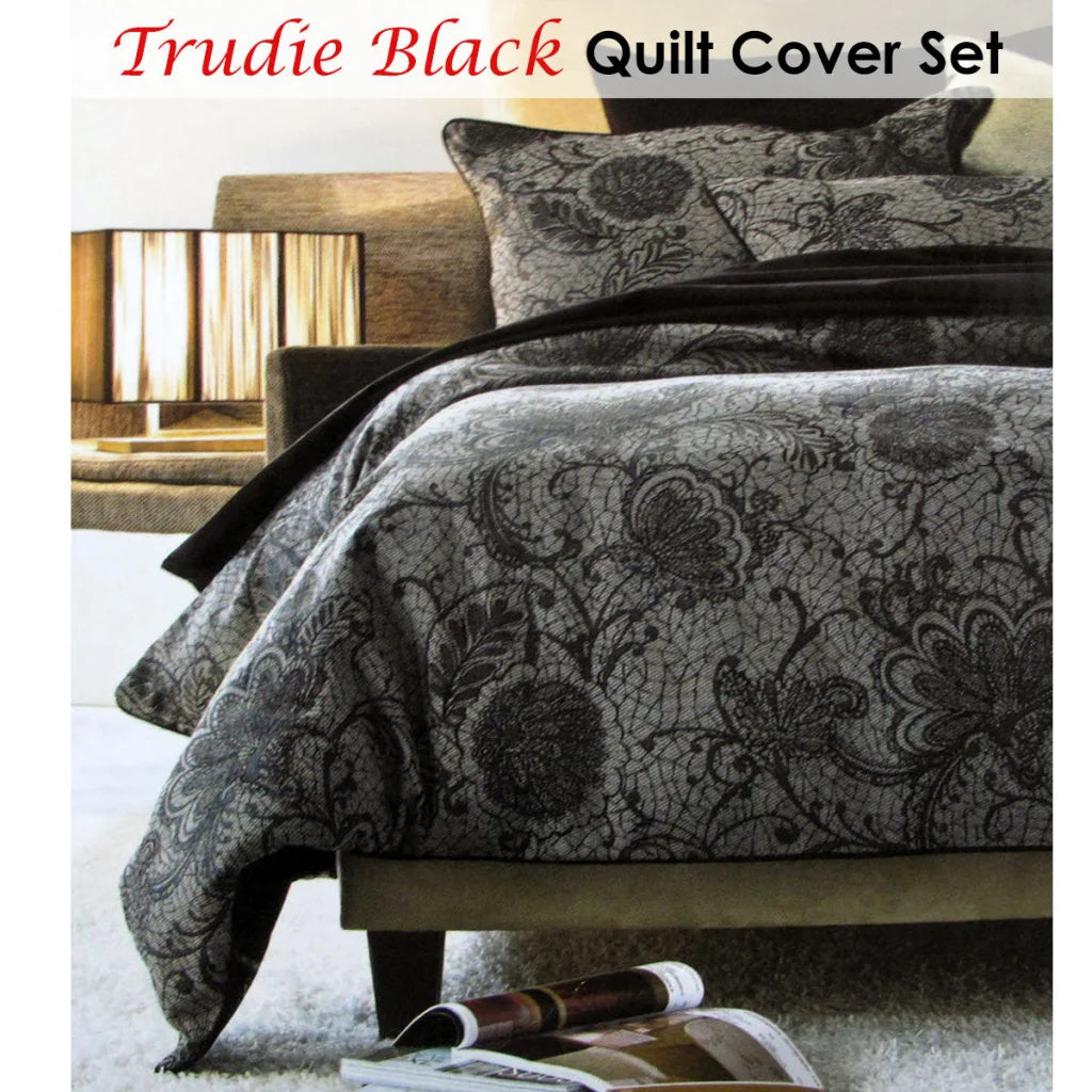 Quilt Cover Set Accessorize Trudie Black Jacquard - Single