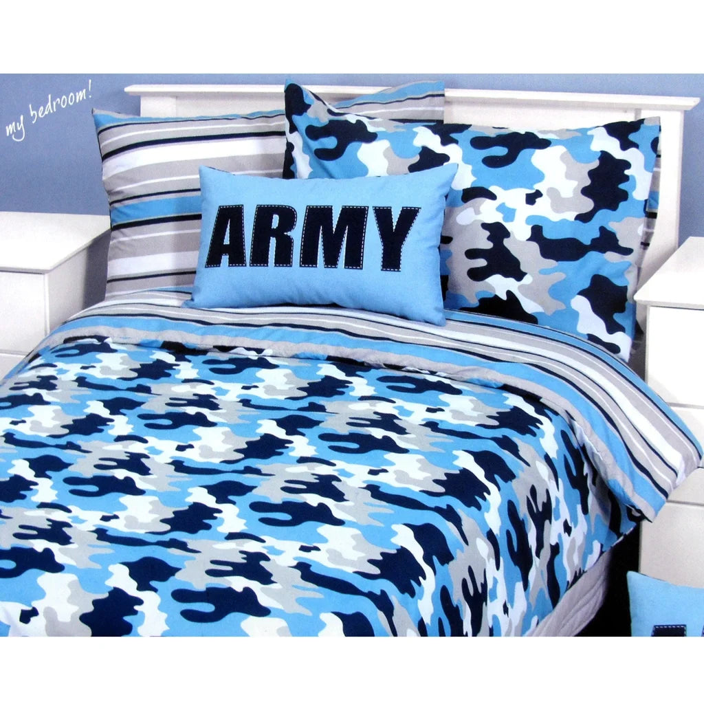 Quilt Cover Set Army Camouflage Blue Single 688