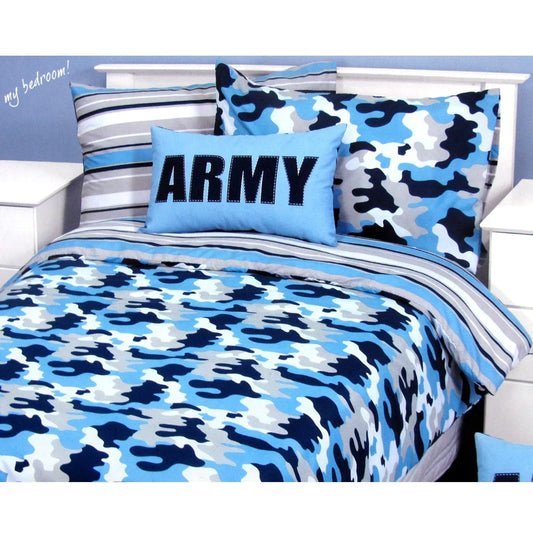 Quilt Cover Set Army Camouflage Blue Single 688