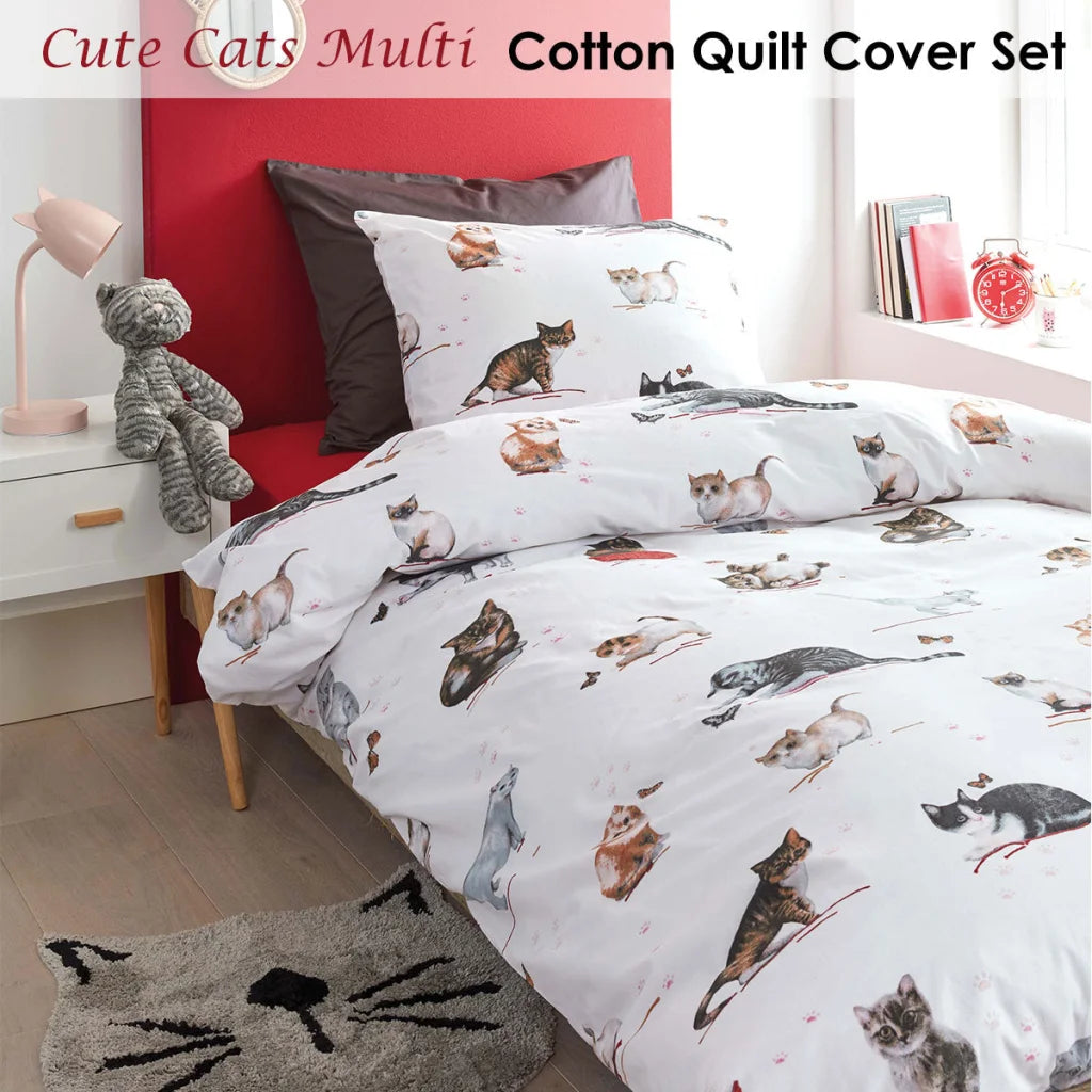 Quilt Cover Set Bedding House Cute Cats Cotton - Single