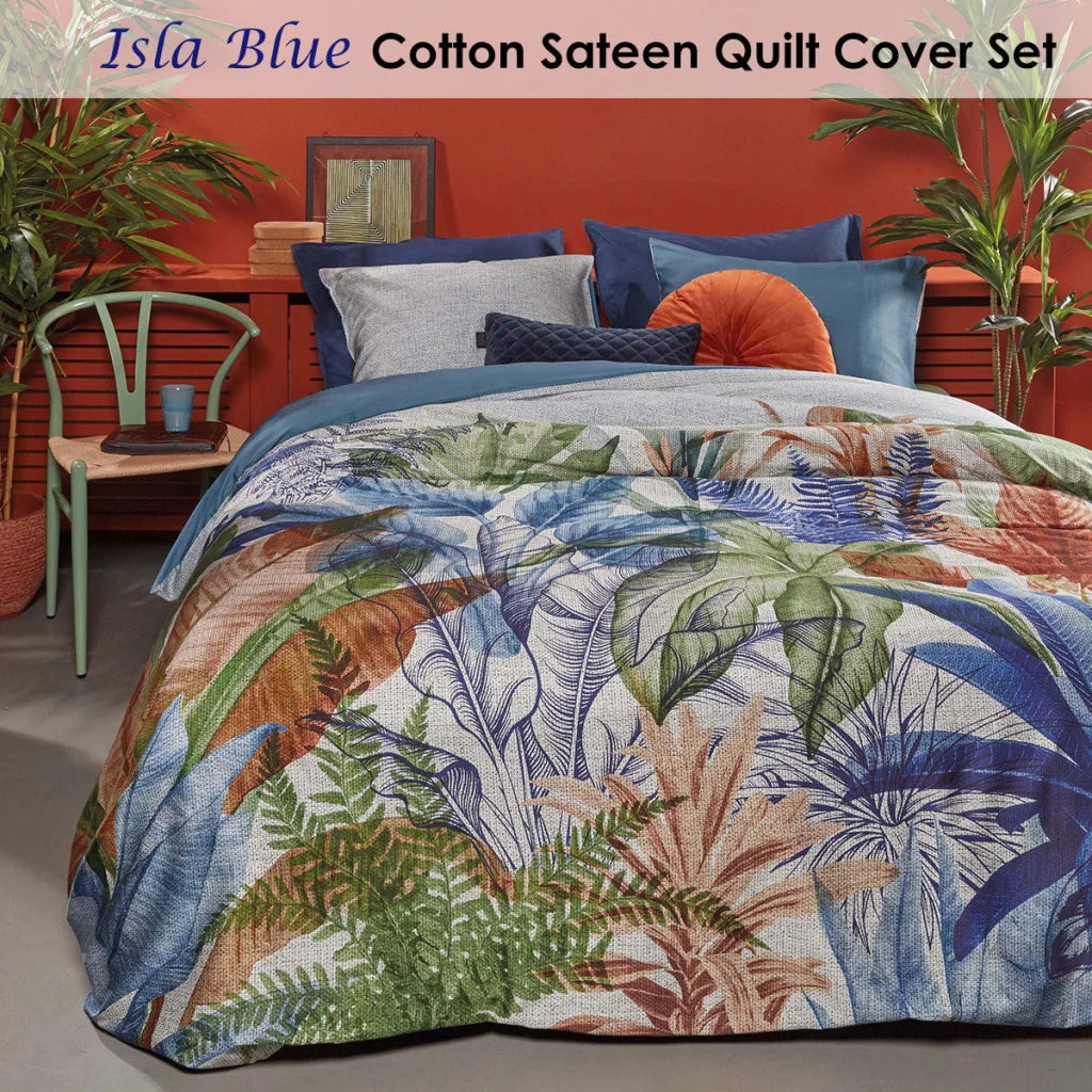 Quilt Cover Set Bedding House Isla Blue Cotton Sateen