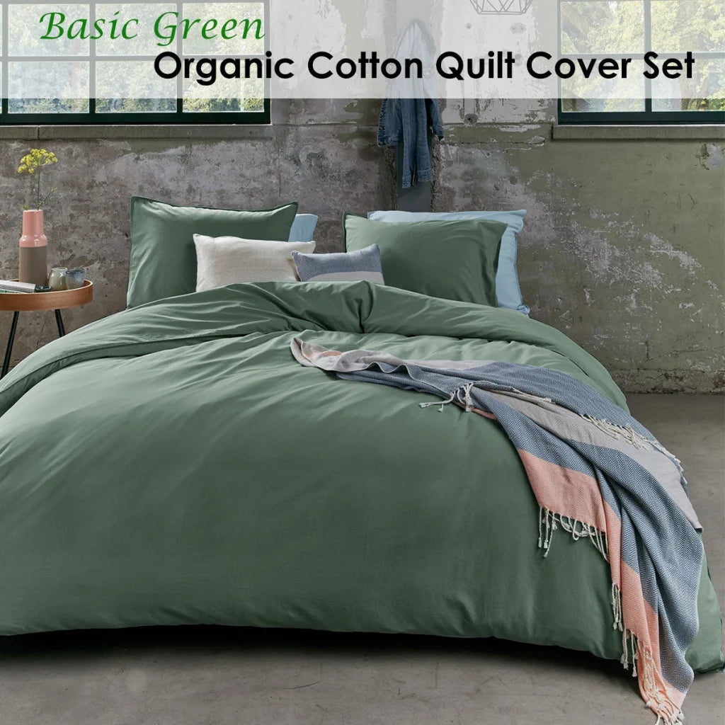 Quilt Cover Set Bedding House Organic Cotton Basic Green