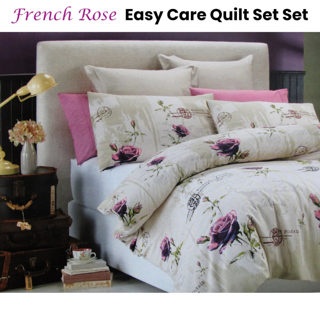 Quilt Cover Set Belmondo French Rose Easy Care King - Home