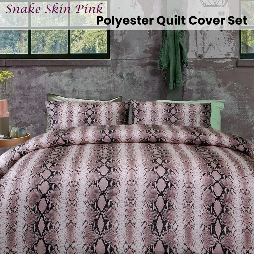 Quilt Cover Set Big Sleep Snake Skin Pink - Queen - Home &