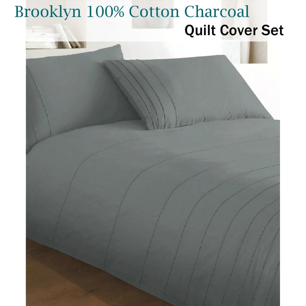 Quilt Cover Set Brooklyn Charcoal King - Home & Garden