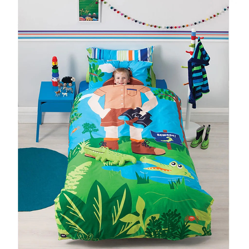 Quilt Cover Set Cubby House Reversible Croc Hunter - Single