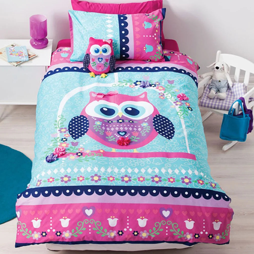 Quilt Cover Set Cubby House Reversible Pretty Owl - Single
