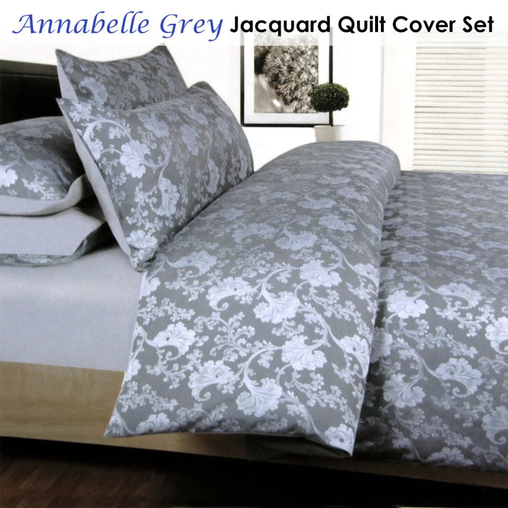 Quilt Cover Set Double Accessorize Annabelle Grey Jacquard