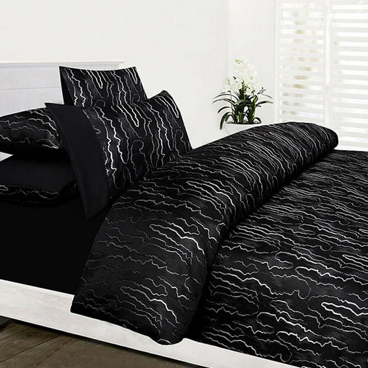 Quilt Cover Set Double Accessorize Naples Black Jacquard