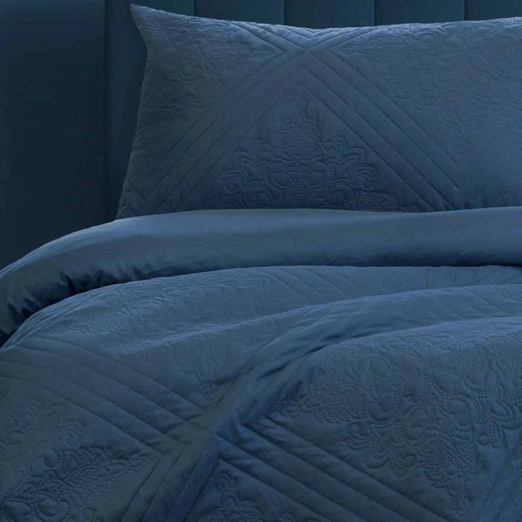 Quilt Cover Set Eddison Cornflower Light Quilted Embossed