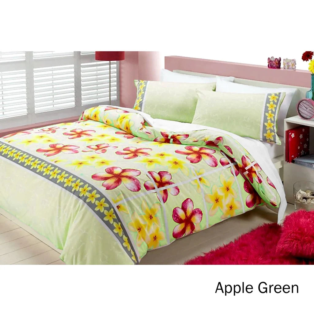 Quilt Cover Set Floating Frangipani Apple Green Single