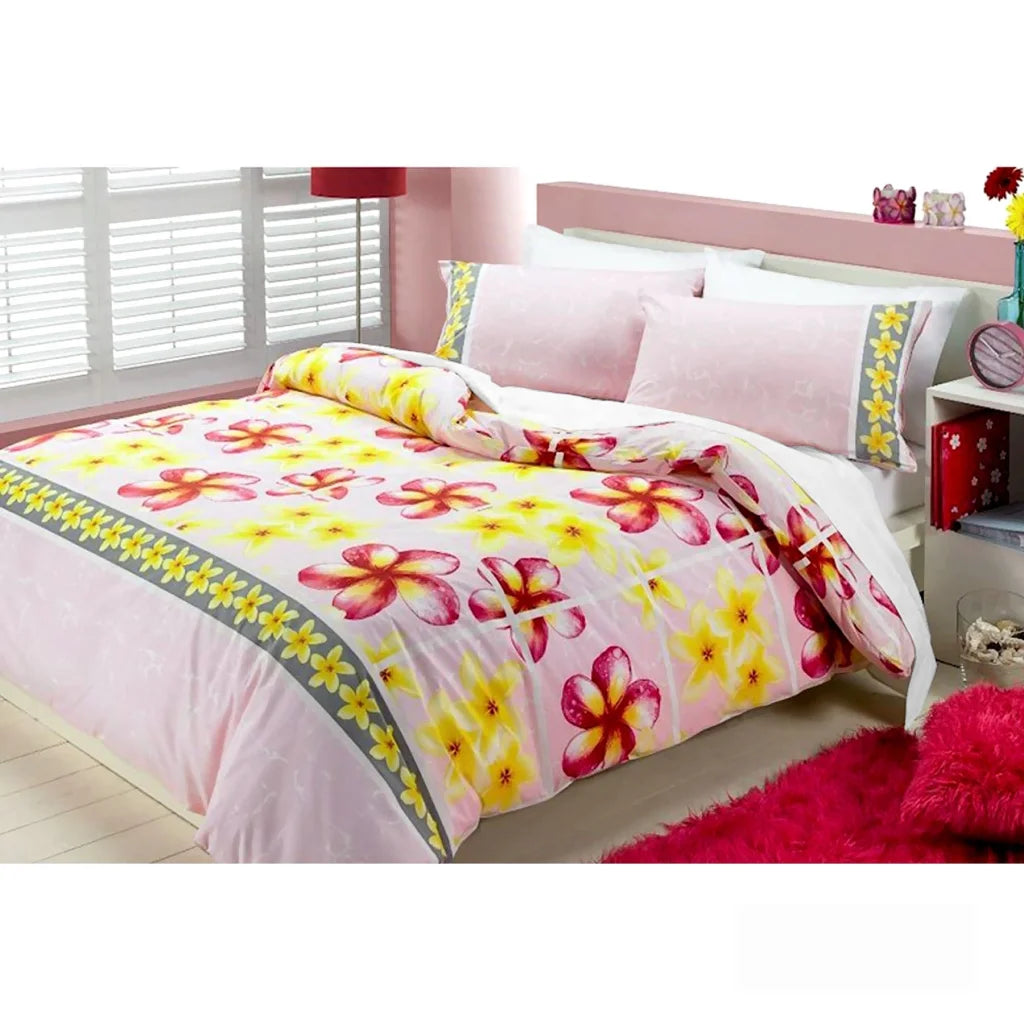 Quilt Cover Set Floating Frangipani Soft Pink Single - Home