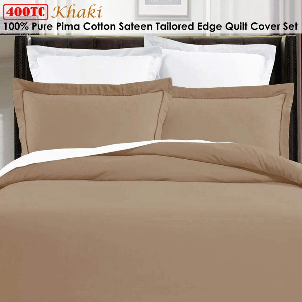 Quilt Cover Set Grand Atelier Pima Cotton Khaki - King
