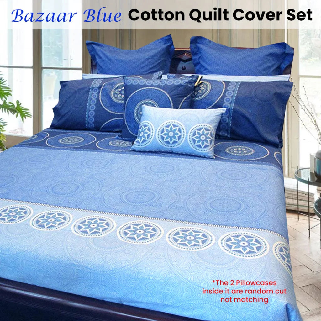Quilt Cover Set Hotel Living Bazaar Blue Queen - Home &