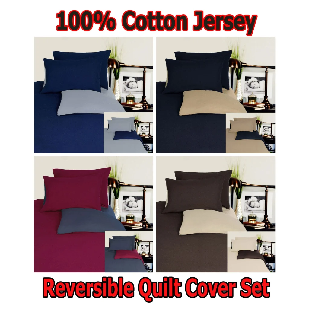 Quilt Cover Set Hotel Living Reversible 100% Cotton Jersey