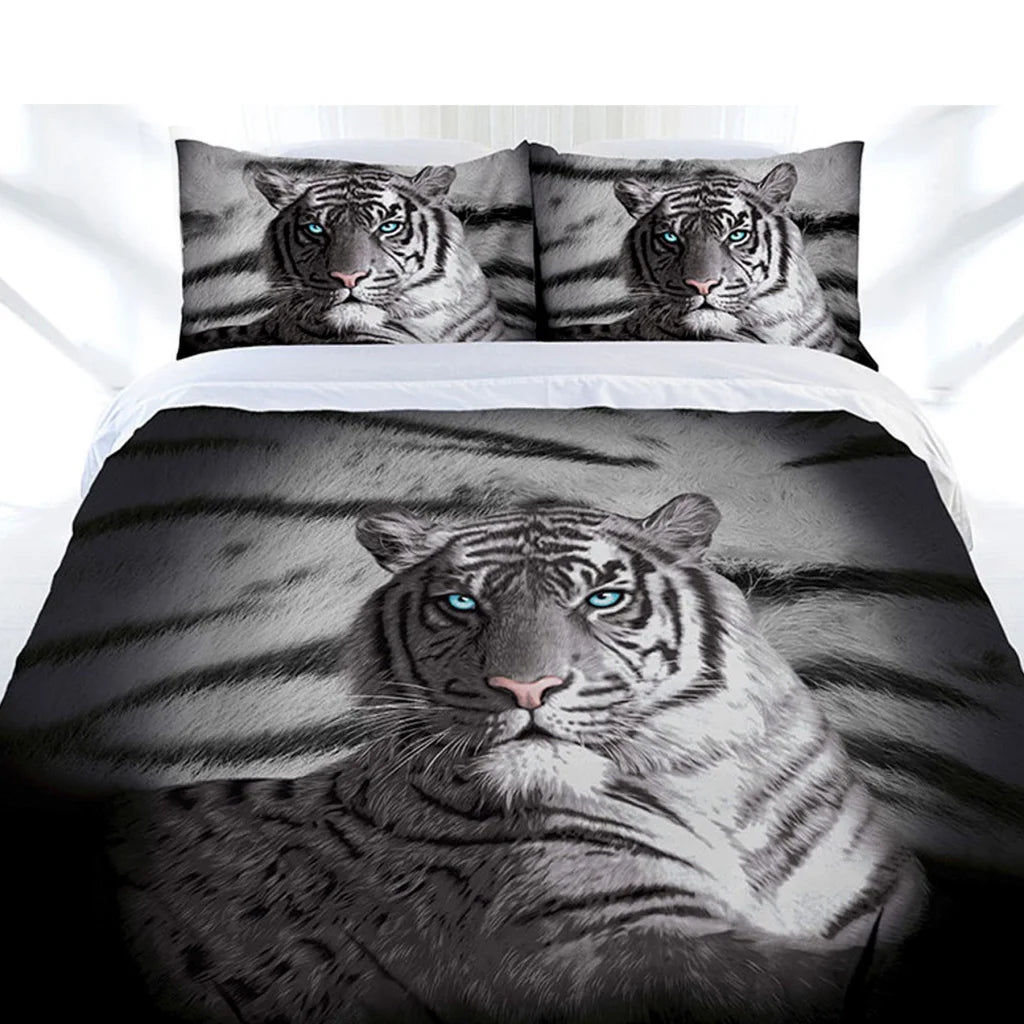 Quilt Cover Set Just Home Blue Eyes Stripes Tiger - Single